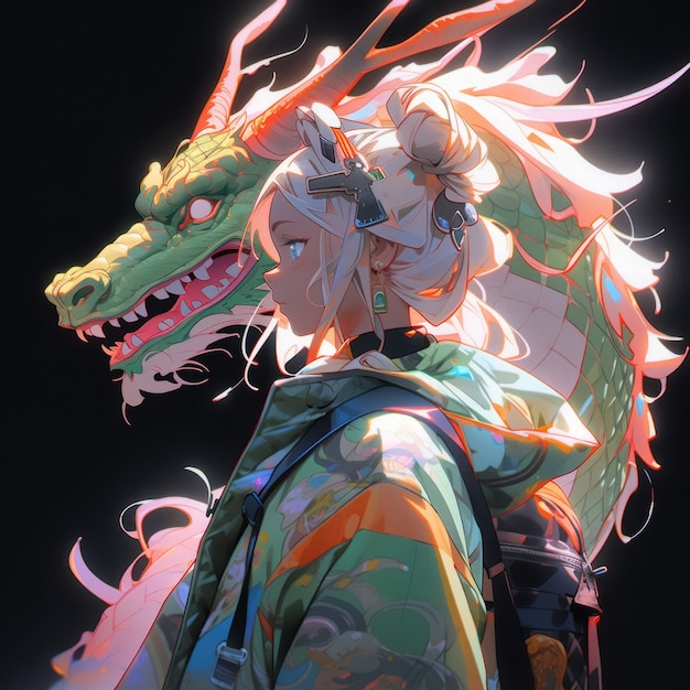 Personaggio di anime con illustrazione di drago