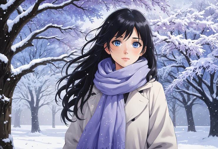 Foto gratuito personaggio di anime durante l'inverno