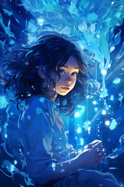 Personaggio di anime femminile sott'acqua