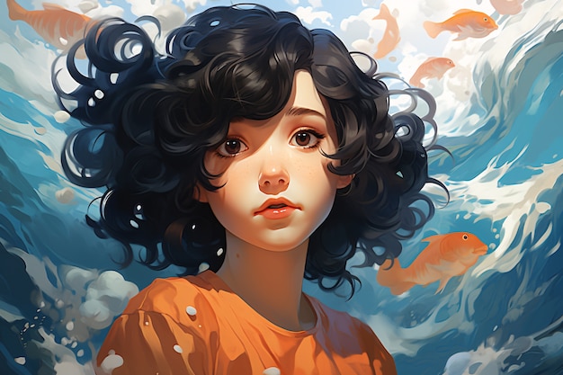 Personaggio in stile anime con acqua