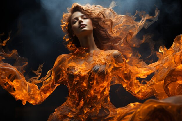 Personaggio in stile fantasy in fiamme