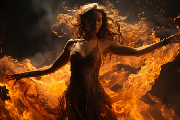 Personaggio in stile fantasy in fiamme