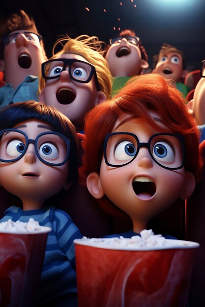 Persone 3D che guardano un film al cinema