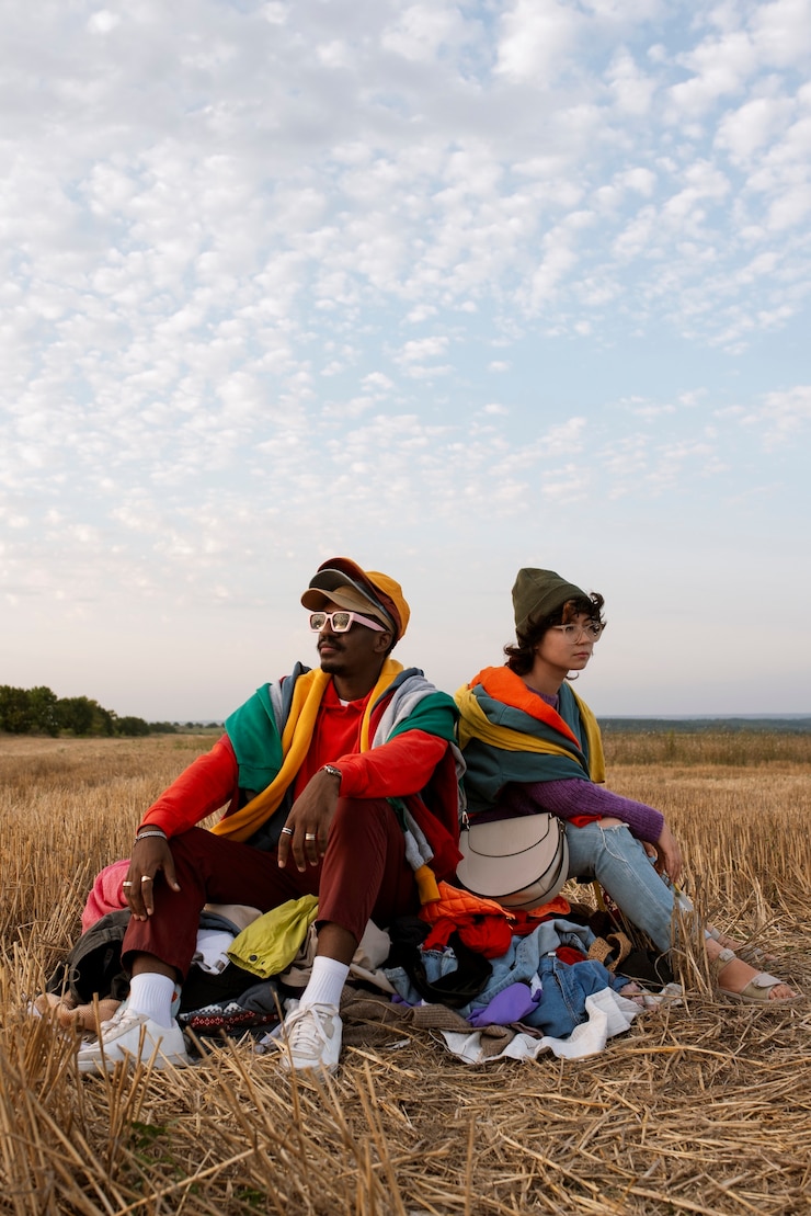 Foto gratuito persone a tutto campo che posano il concetto di fast fashion