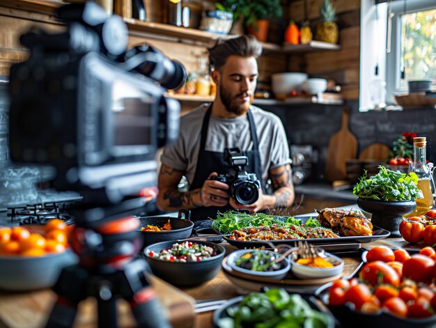 Persone che creano contenuti alimentari da caricare su Internet per gli amanti del cibo