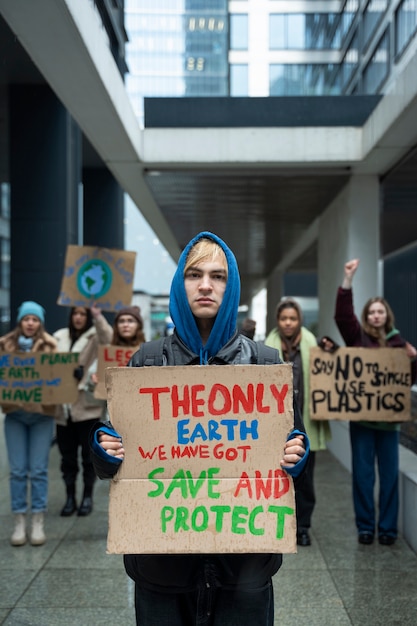 Persone che protestano per la giornata mondiale dell'ambiente