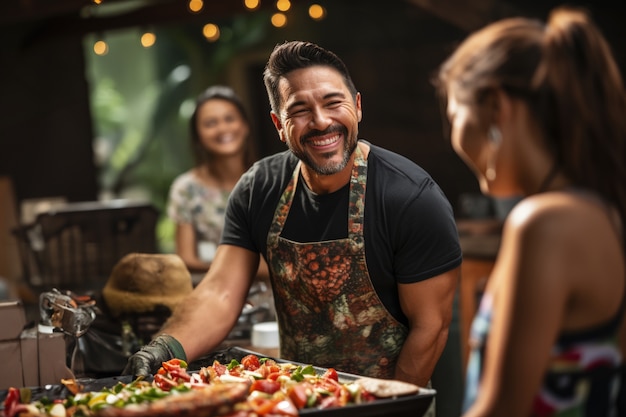 Persone che si godono il barbecue messicano