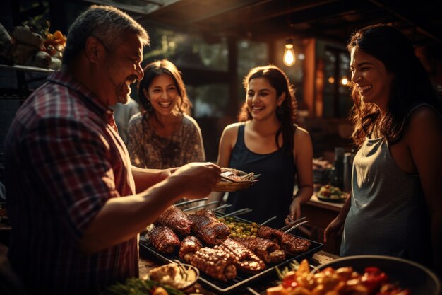 Persone che si godono il barbecue messicano