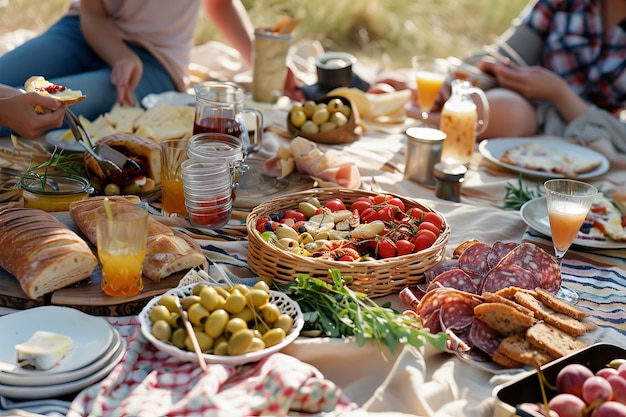 Persone che si godono un giorno di picnic estivo insieme all'aperto