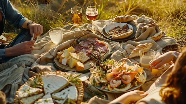 Persone che si godono un giorno di picnic estivo insieme all'aperto