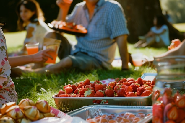 Persone che si godono un giorno di picnic estivo insieme all'aperto