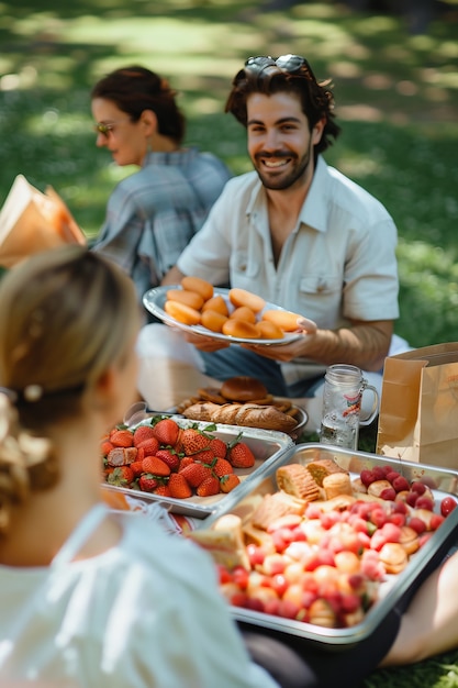 Persone che si godono un giorno di picnic estivo insieme all'aperto