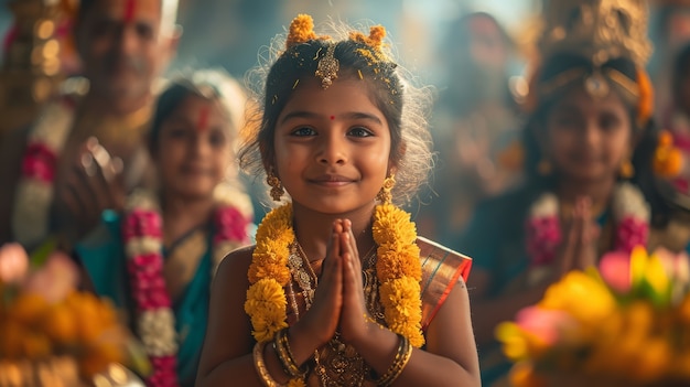 Persone con vista frontale che celebrano il capodanno tamil