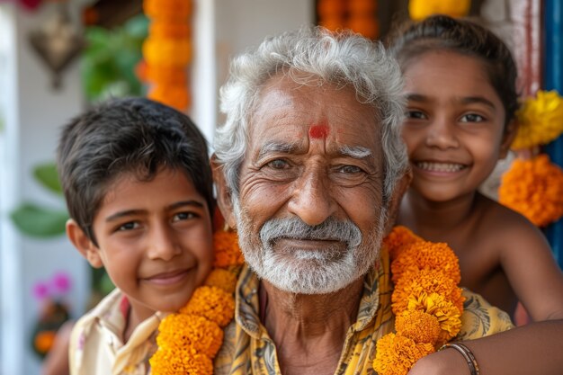 Persone con vista frontale che celebrano il capodanno tamil