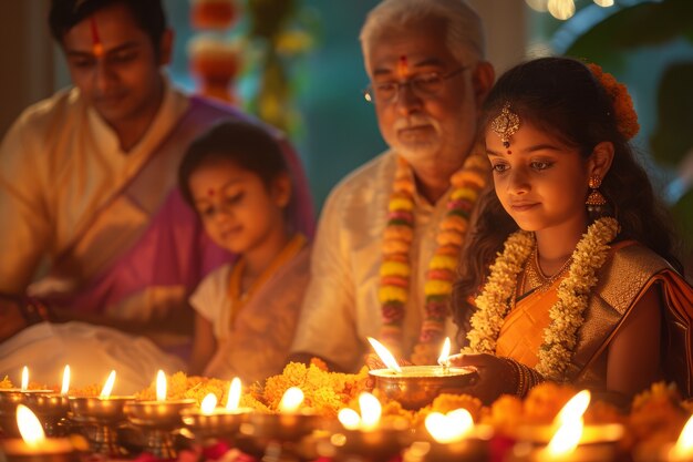 Persone con vista laterale che celebrano il capodanno tamil