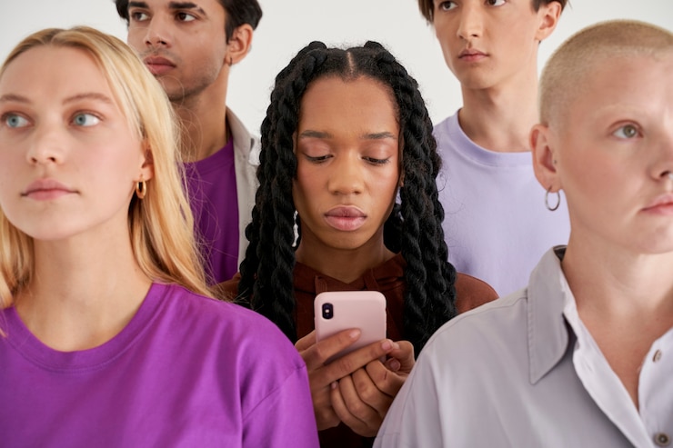 Foto gratuito persone connesse sui social media