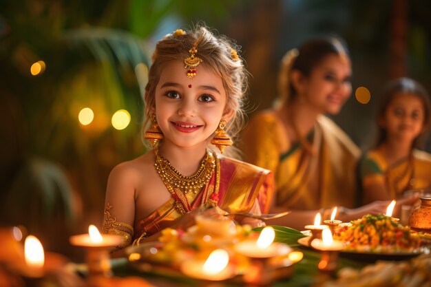 Persone di livello medio che celebrano il capodanno tamil