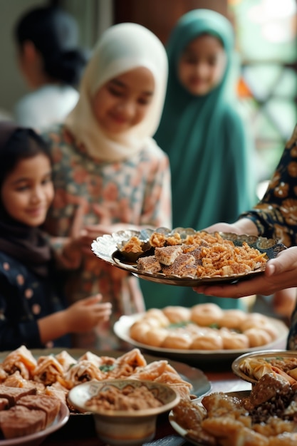 Persone di medio livello che celebrano l'eid al-fitr