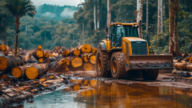 Perspettiva fotorealista dei tronchi di legno nell'industria del legno