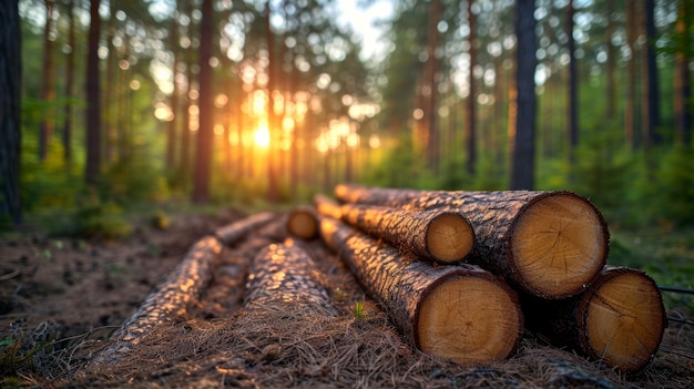 Perspettiva fotorealista dei tronchi di legno