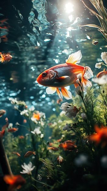 Pesce carino con vegetazione