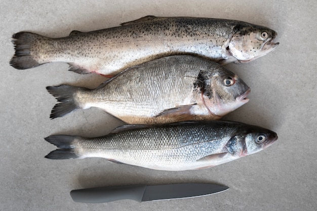 Pesce vista dall'alto pronto per essere cucinato