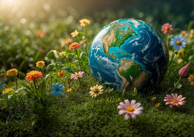 Foto gratuito pianeta terra globo circondato da vegetazione e natura