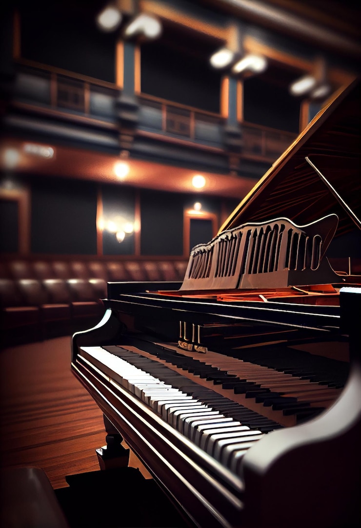 Foto gratuito pianoforte a coda all'interno del luogo del teatro ia generativa