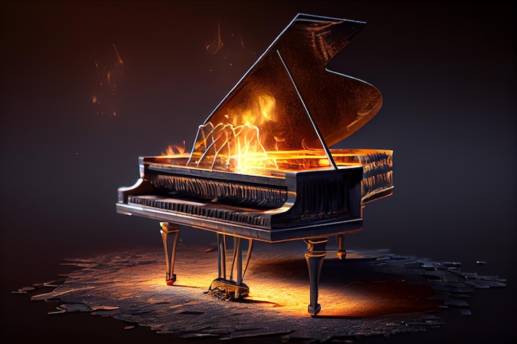 Foto gratuito pianoforte notturno vicino all'intelligenza artificiale generativa della fiamma