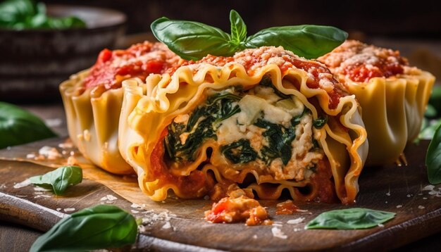 Piatto da pranzo italiano gourmet pasta manzo pomodori generati da AI