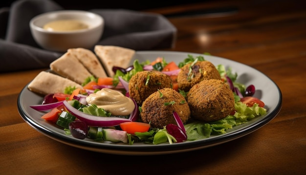 Piatto di insalata fresca con falafel fatto in casa sano generato da AI