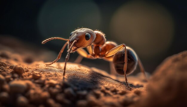 Piccola colonia di formiche rosse che lavorano insieme all'aperto generata dall'intelligenza artificiale