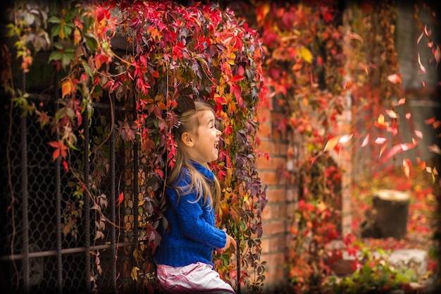 Piccola ragazza all'aperto in autunno