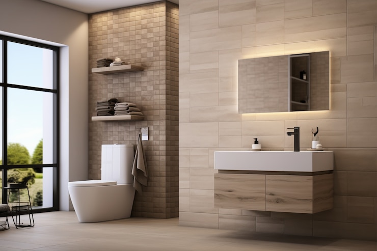 Foto gratuito piccolo bagno con stile di design moderno