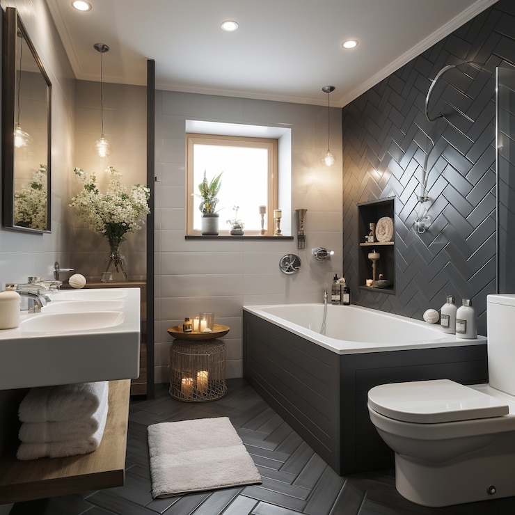 Foto gratuito piccolo bagno decorato in stile moderno