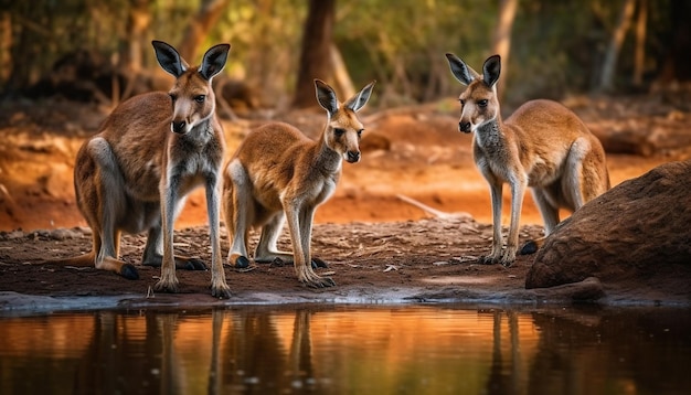 Piccolo gruppo di simpatici animali da safari in piedi all'aperto generati dall'intelligenza artificiale