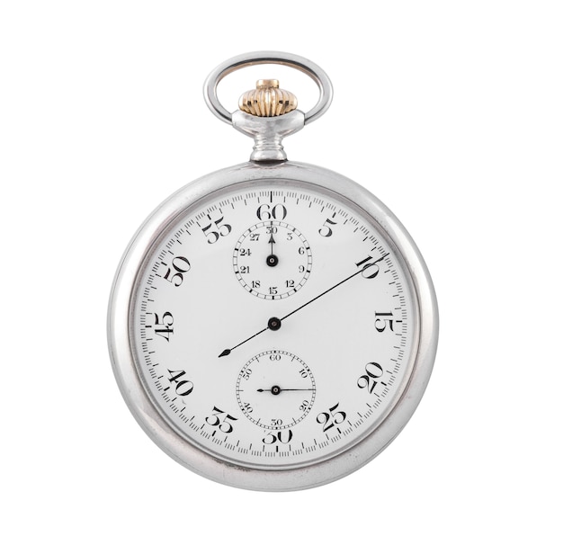 Piccolo orologio d'argento su una superficie bianca