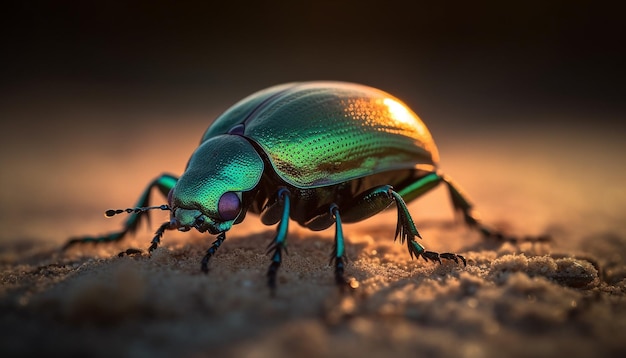 Piccolo tonchio che striscia sulla superficie della foglia verde generata dall'IA