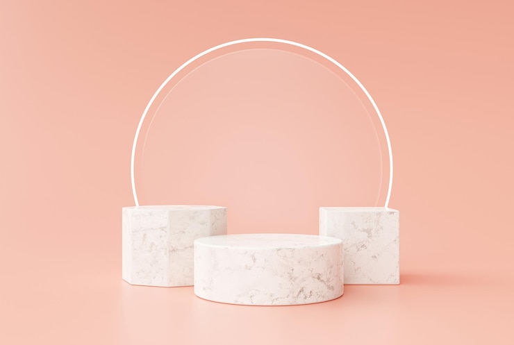 Foto gratuito piedistallo per podio in marmo per studio espositore prodotto su sfondo rosa rendering 3d