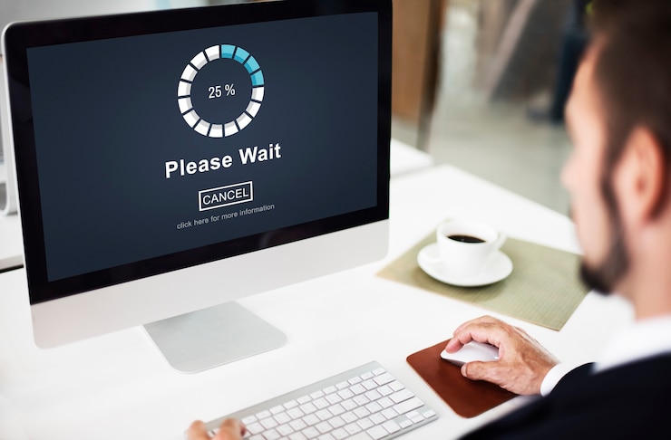 Foto gratuito please wait loading waitng transfer anticipazione concept