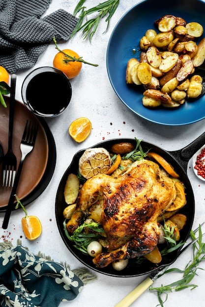 Pollo arrosto con patate fotografia di cibo per la cena delle vacanze