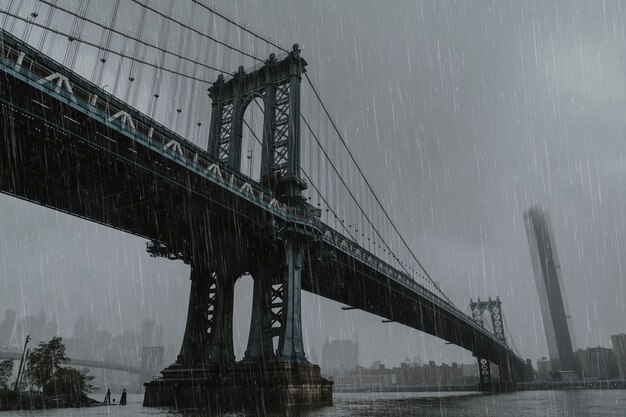 Ponte di Brooklyn in una giornata di pioggia