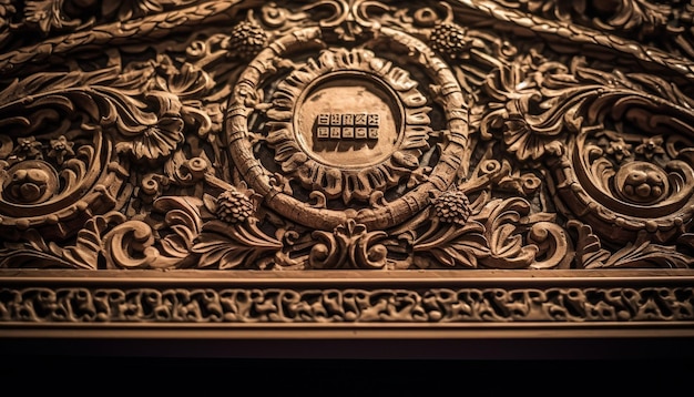 Porta in legno decorata con decorazione a motivi floreali generata da AI