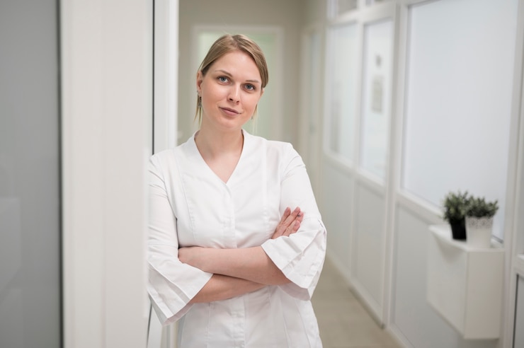Foto gratuito posa del medico di vista frontale