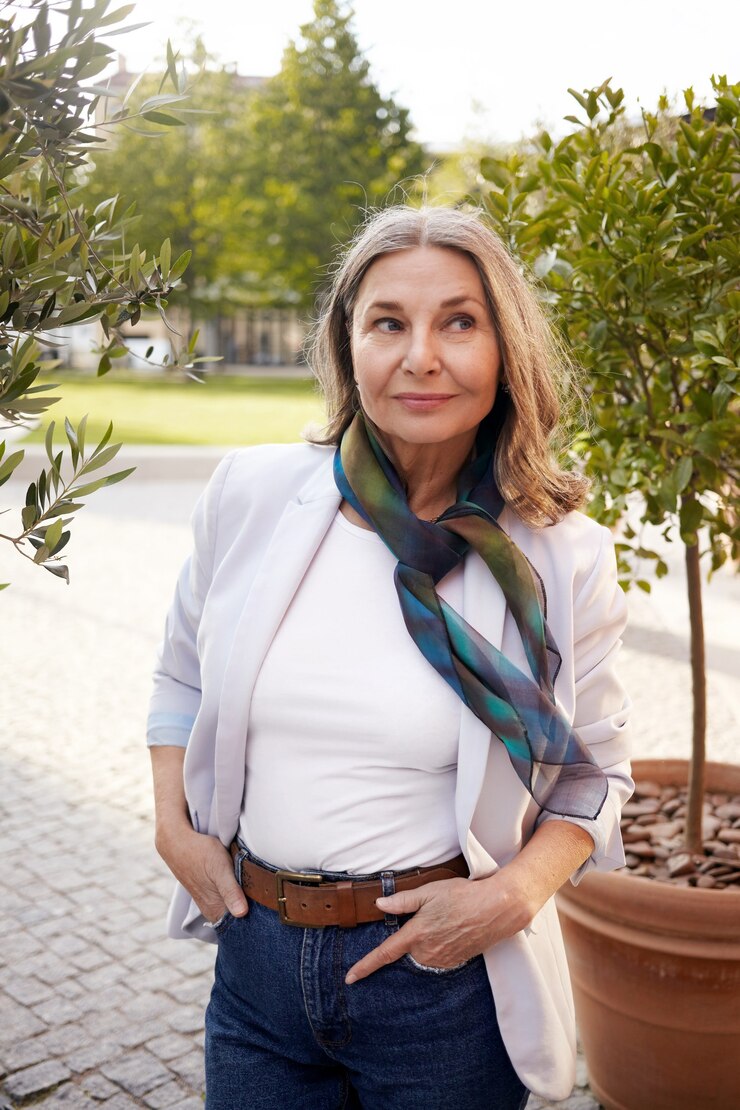 Posa senior espressiva della donna