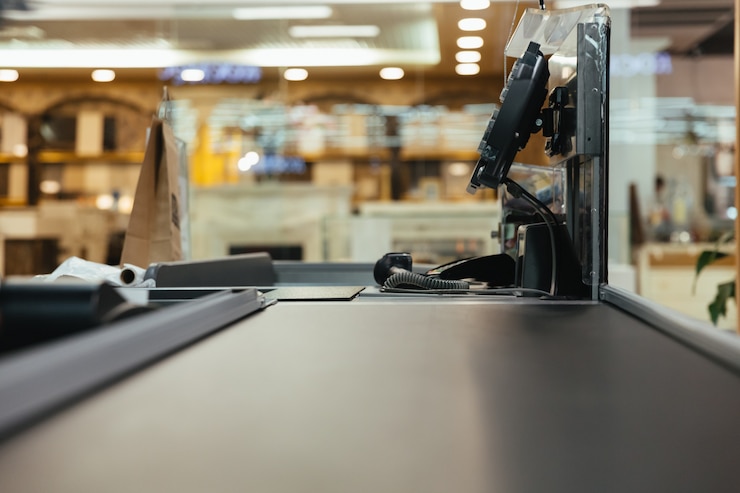 Foto gratuito posto di lavoro vuoto della cassa