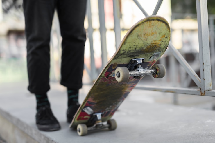 Foto gratuito primo piano dei piedi che praticano con lo skateboard