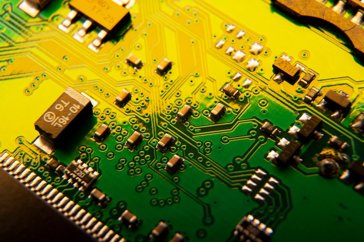 Foto gratuito primo piano del circuito con diversi componenti