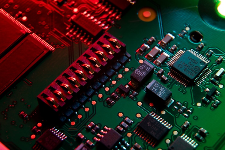 Foto gratuito primo piano del circuito con diversi componenti