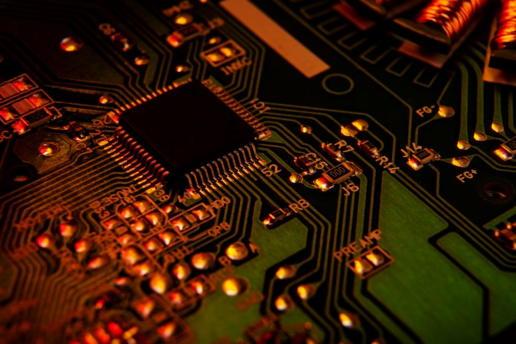 Foto gratuito primo piano del circuito con diversi componenti